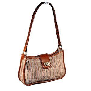 Fossil Fabric Woven Striped Multi Color Hobo Shoulder Purse Handbag Medium Bag